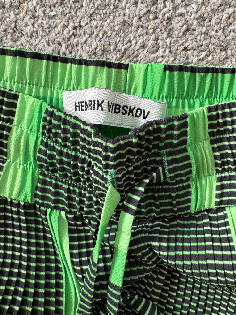 Henrik Vibskov Neon Green & Black Pleated Pants